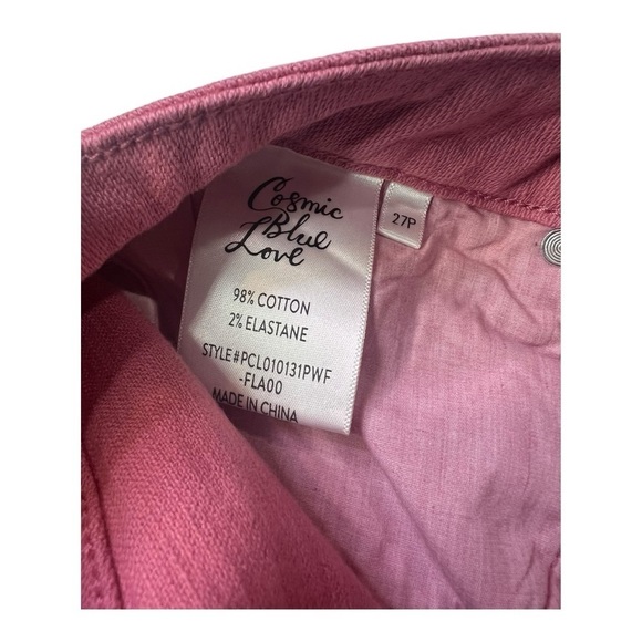 COSMIC BLUE LOVE Pink Flamingo Denim Jeans Stretch Skinny Split Cuffs Size 27P - Picture 11 of 14